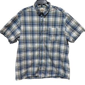 Red Head Button Up Shirt Men XL Blue Green Plaid 100% Cotton Short Sleeve Casual